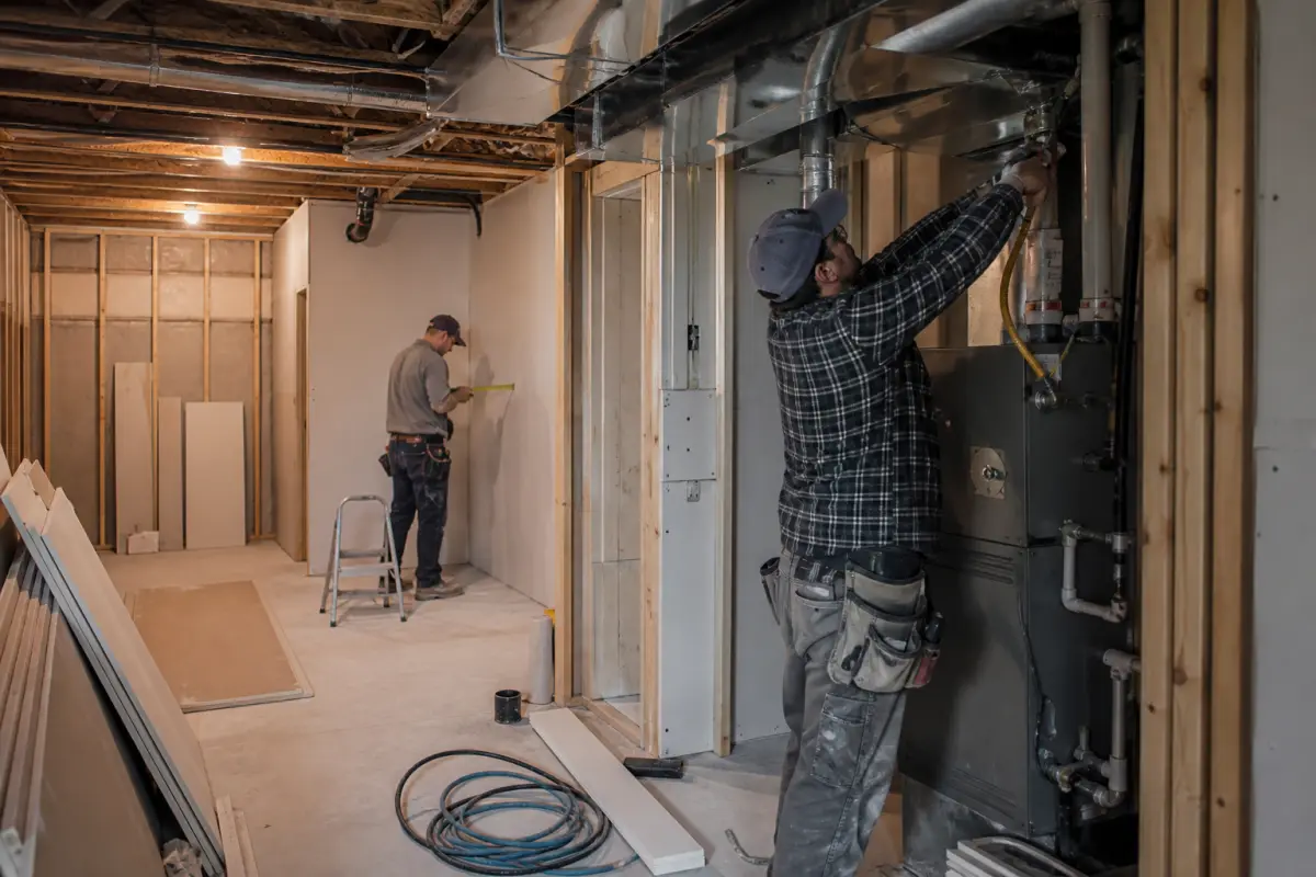 Calgary contractors finishing a basement development