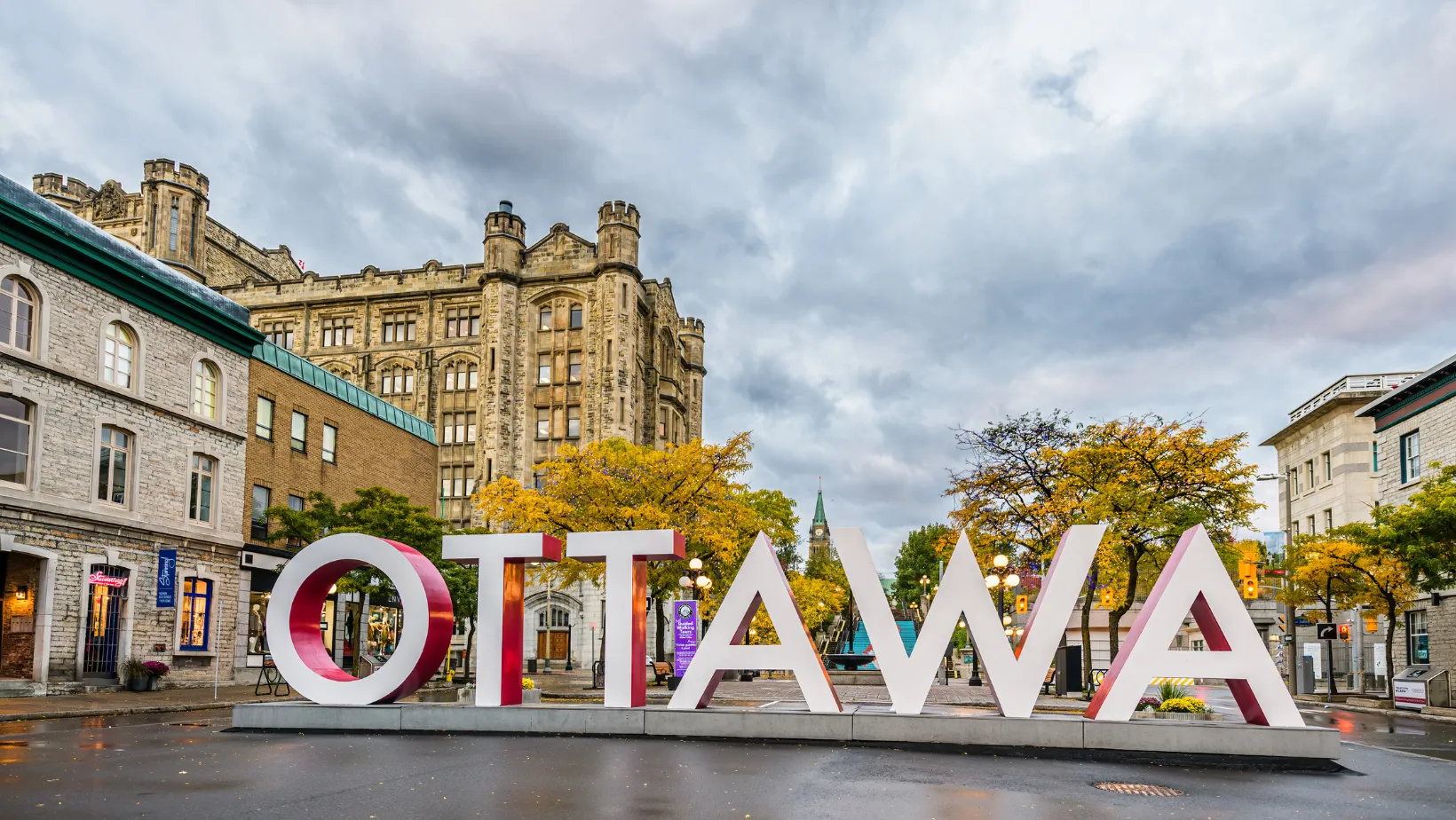 The Ottawa sign in a downtown square