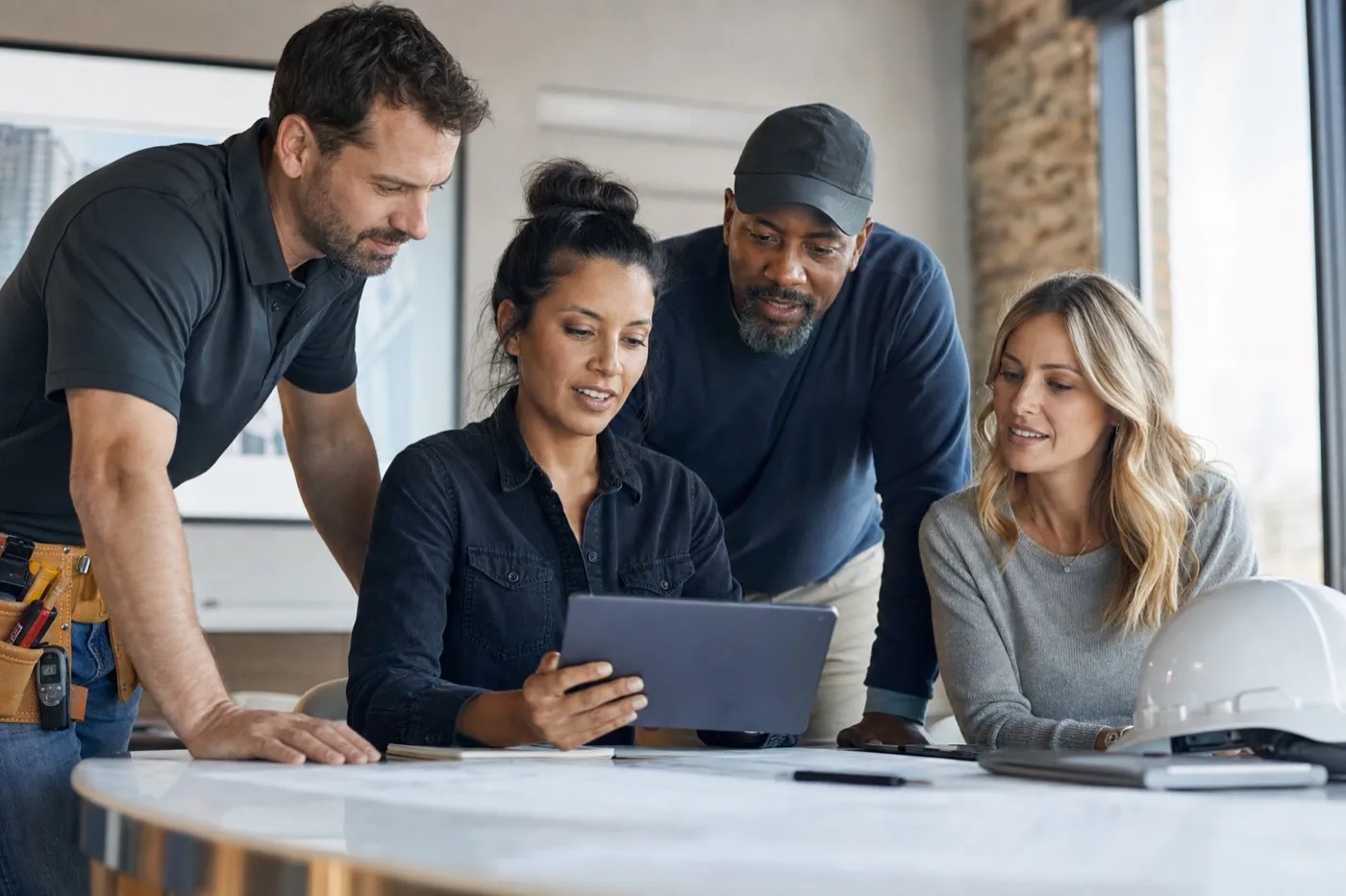 LeadGulls performance marketing team reviewing contractor campaign results on a laptop