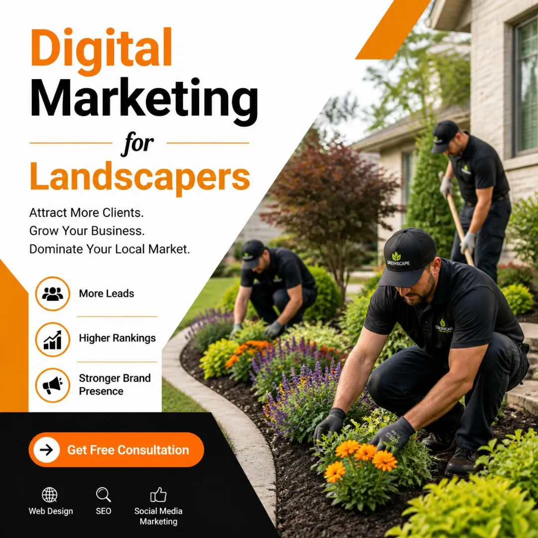 Homeowner reviewing a landscaped backyard design on a tablet, illustrating seasonal landscaping search behavior and purchase intent.