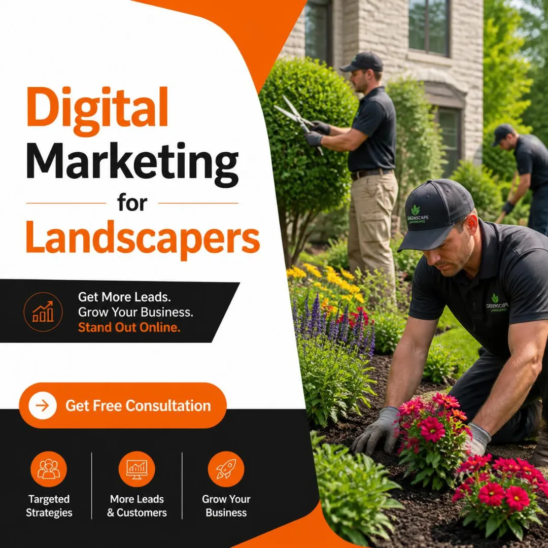 Landscaping team planning a digital marketing campaign on site, representing how LeadGulls builds accounts for landscapers.