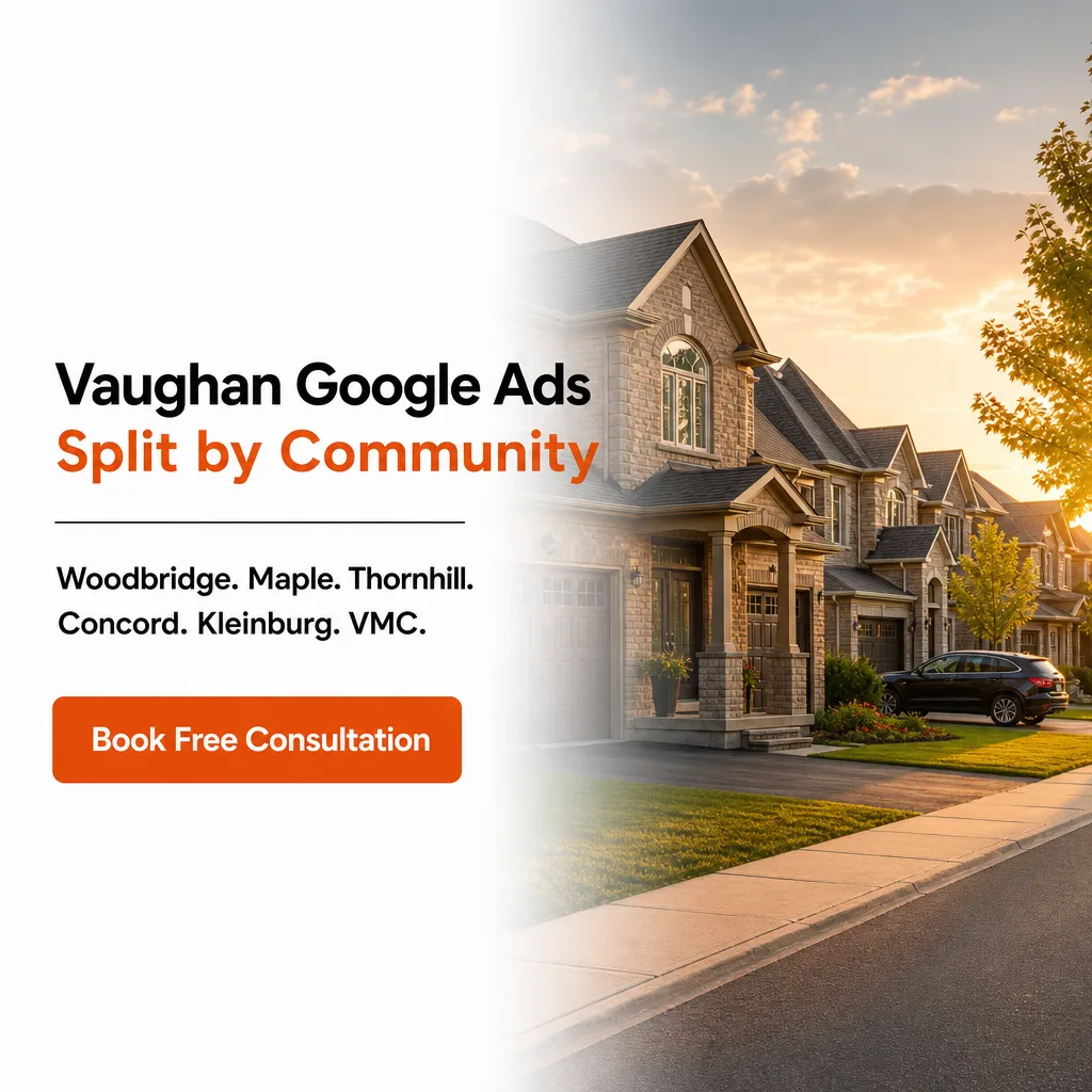 Vaughan Google Ads split by community: Woodbridge, Maple, Thornhill, Concord, Kleinburg and the VMC