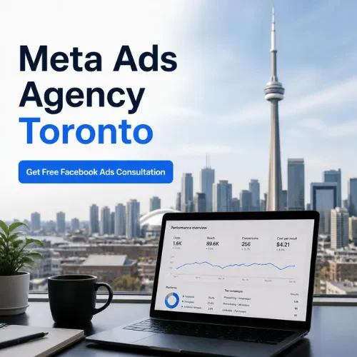 Meta Ads Agency Toronto — Facebook Ads performance dashboard with Toronto skyline