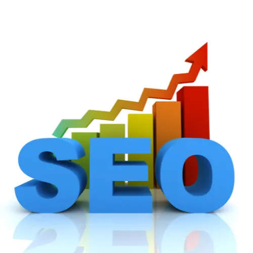 SEO letters in front of a rising bar chart