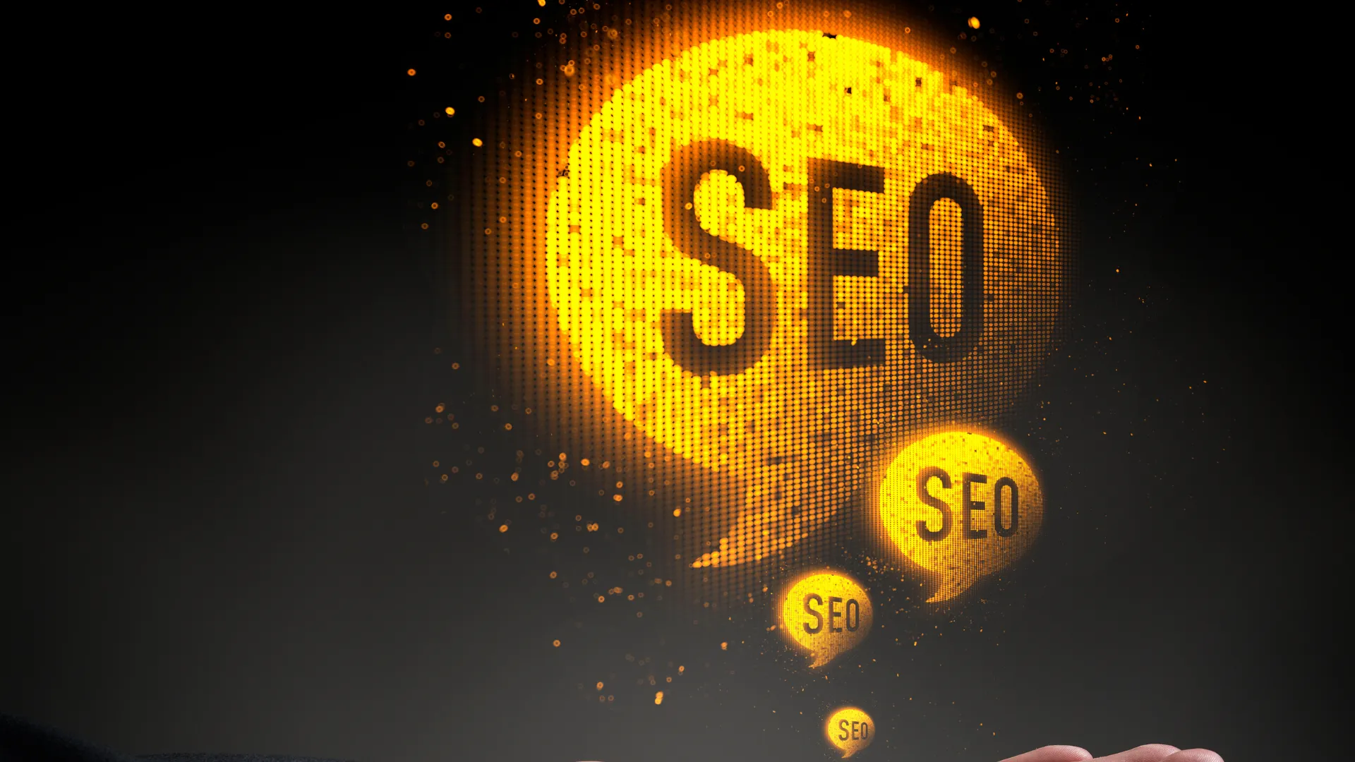 Glowing speech bubbles spelling SEO