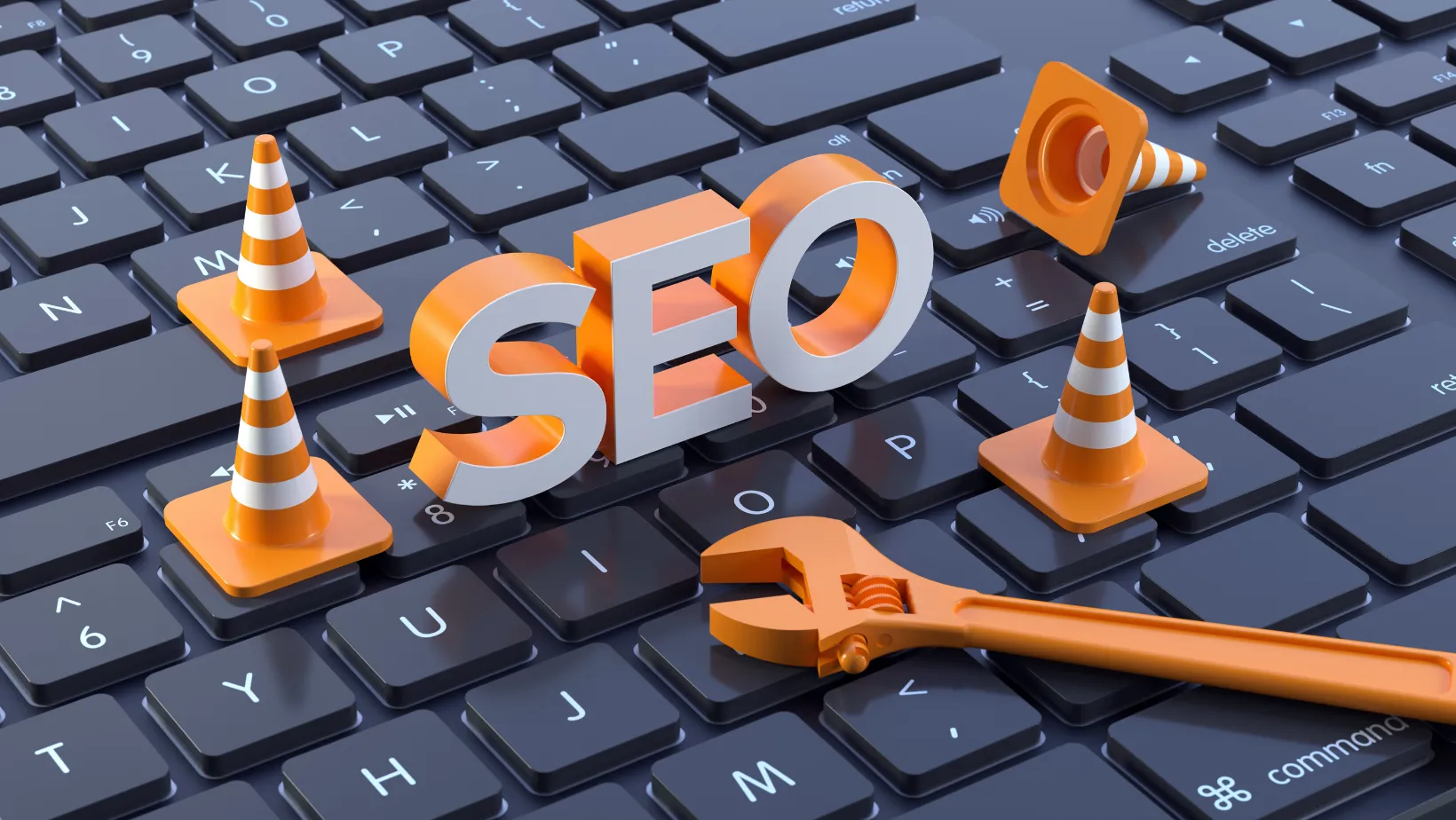 SEO letters on a keyboard with tools