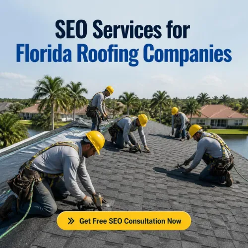 Florida roofing team on a residential roof — get a free SEO consultation now