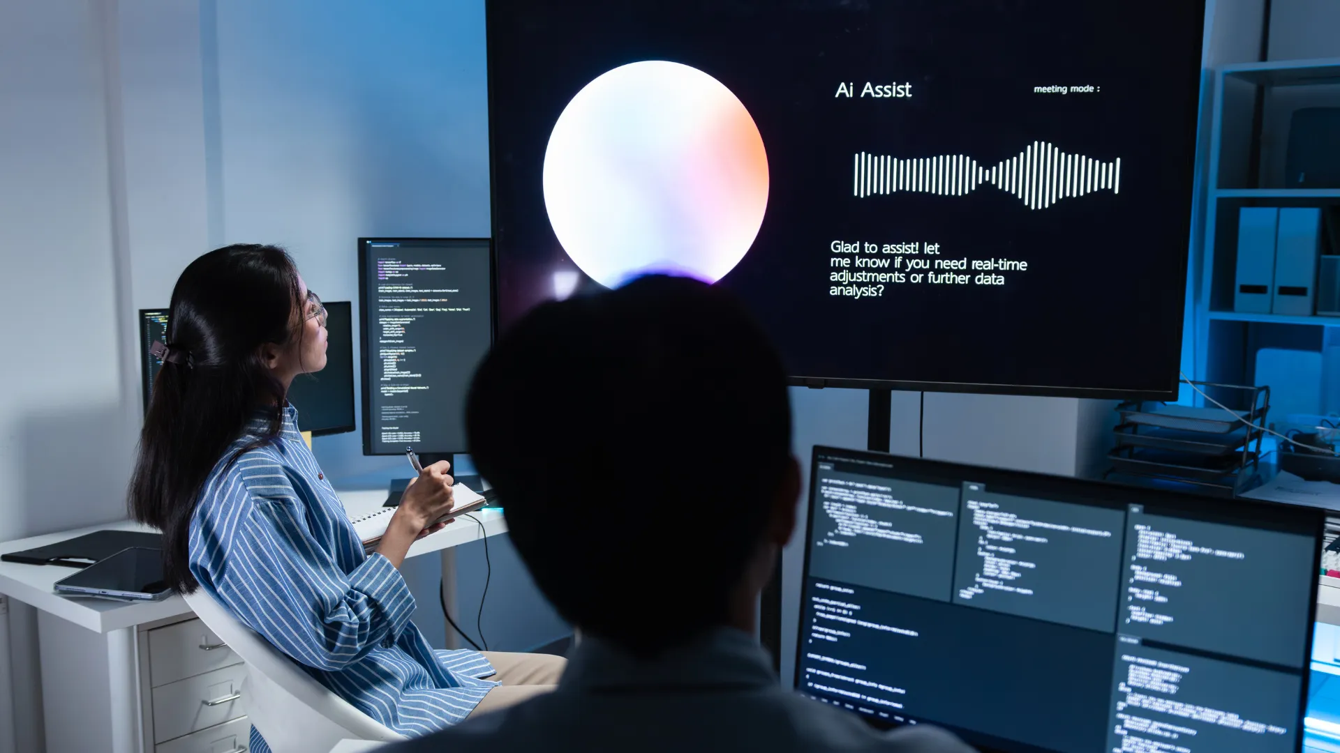 Team using an AI assistant during a working session