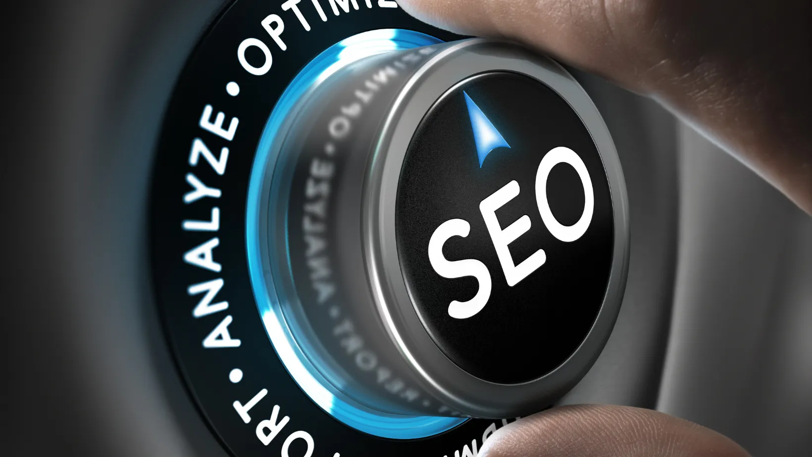 Hand turning a dial labeled SEO
