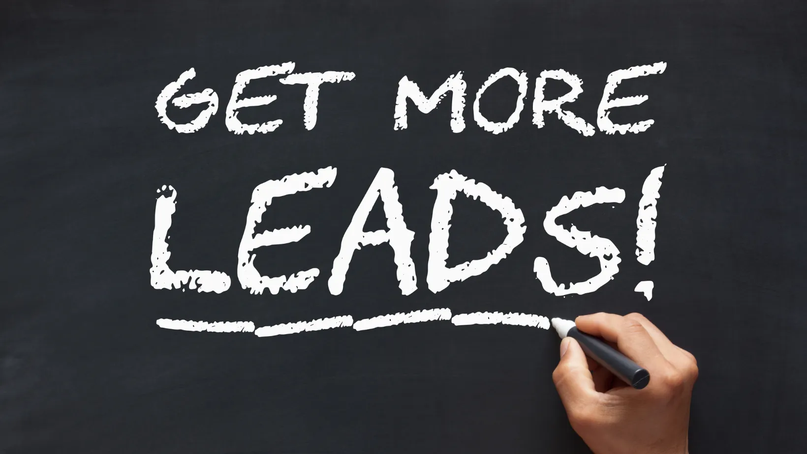 A chalkboard that reads get more leads
