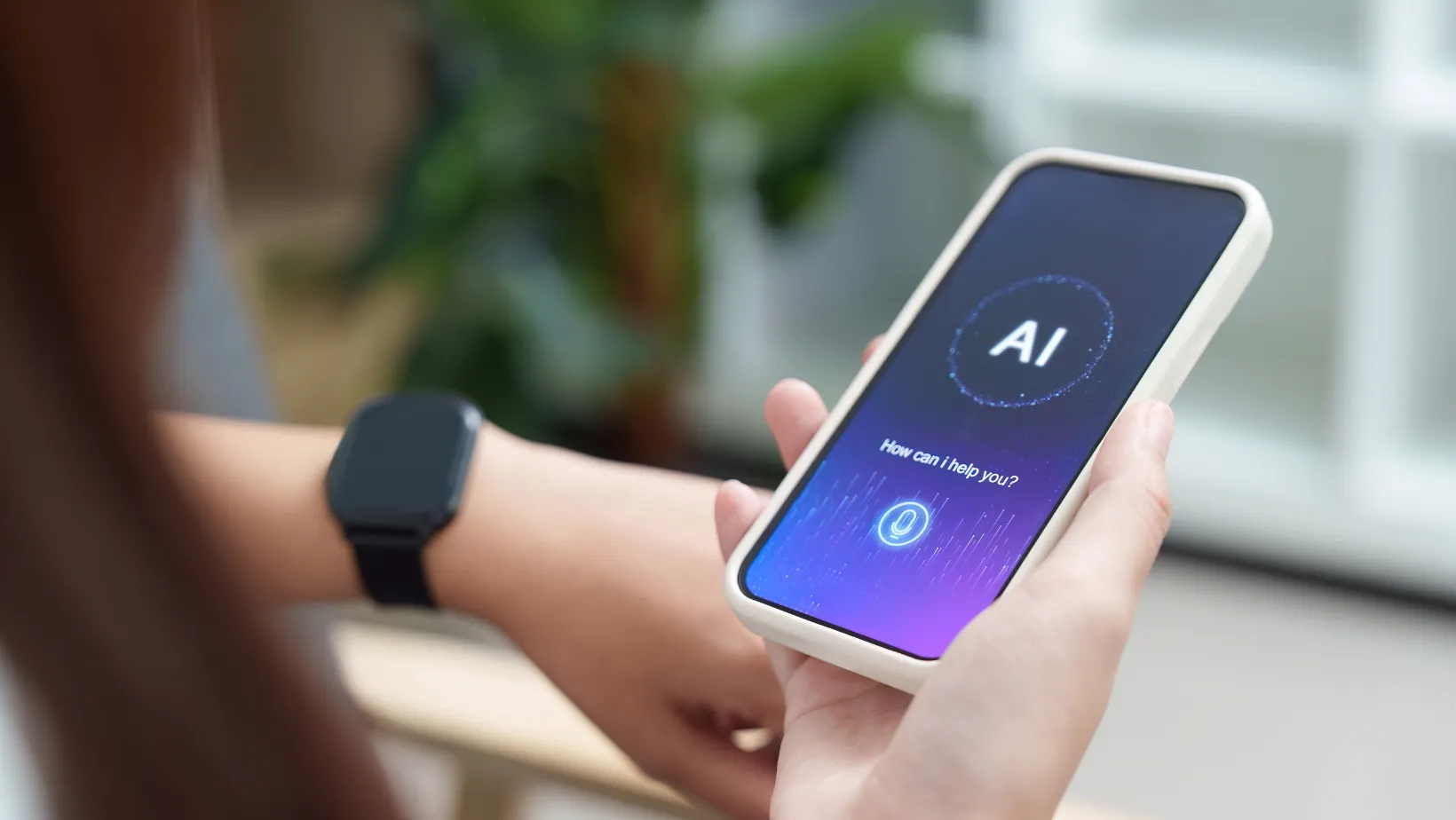 A phone showing an AI assistant ready to help