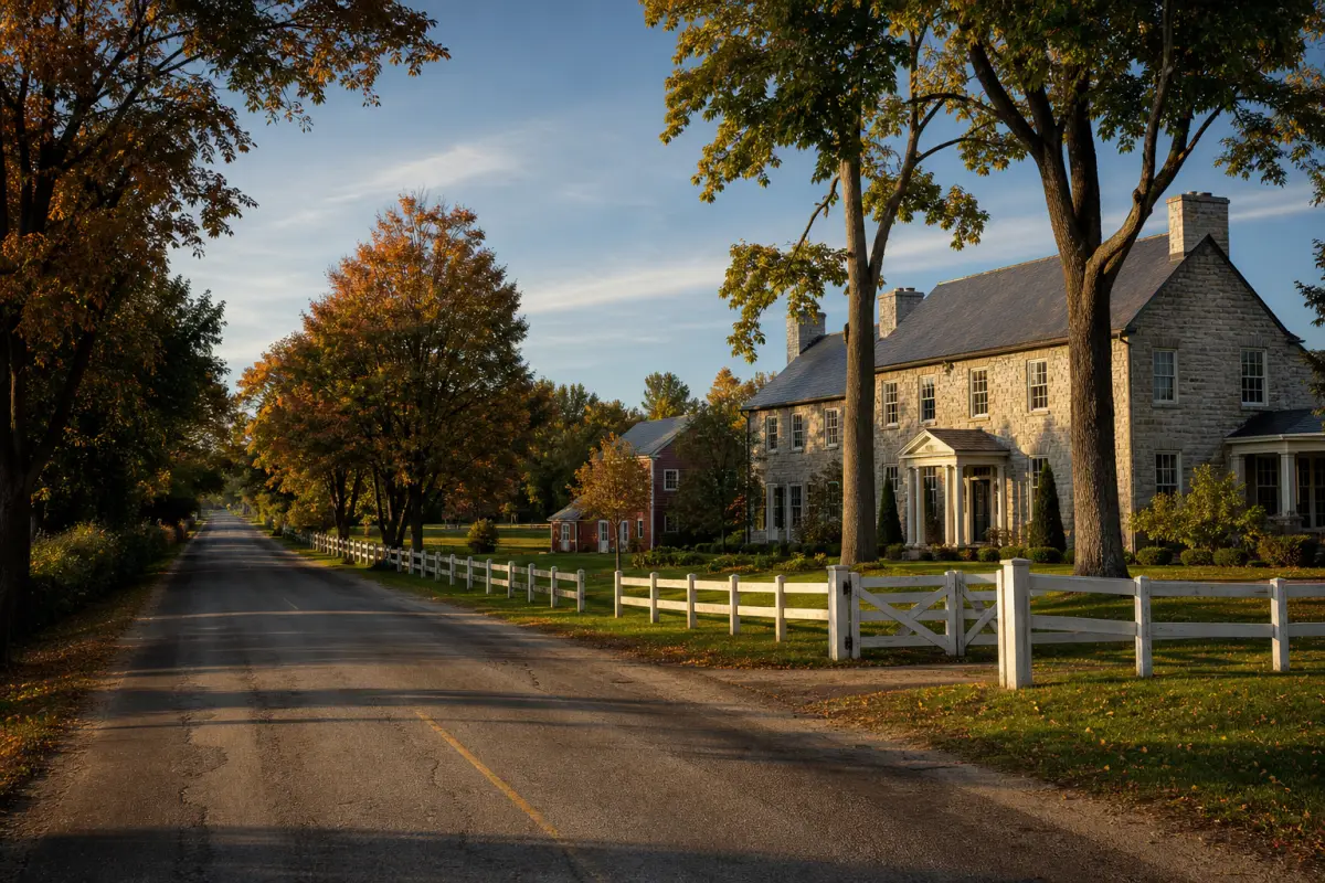 Estate homes and tree-lined road in Kleinburg, Vaughan